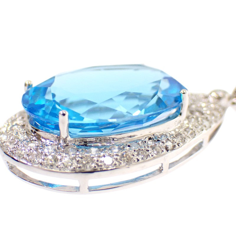 デザインジュエリー ネックレス K18ホワイトゴールド ダイヤモンド ブルートパーズ レディース【中古】【Aランク】