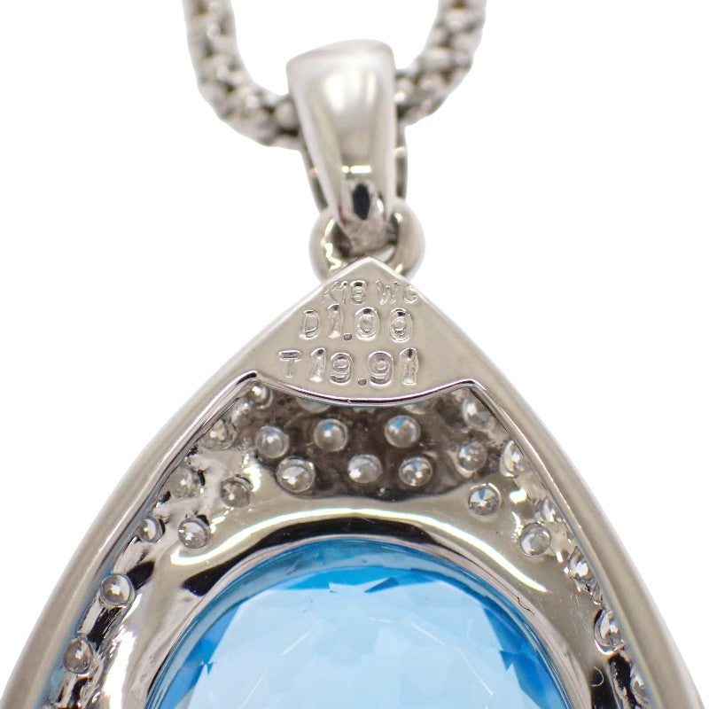 デザインジュエリー ネックレス K18ホワイトゴールド ダイヤモンド ブルートパーズ レディース【中古】【Aランク】