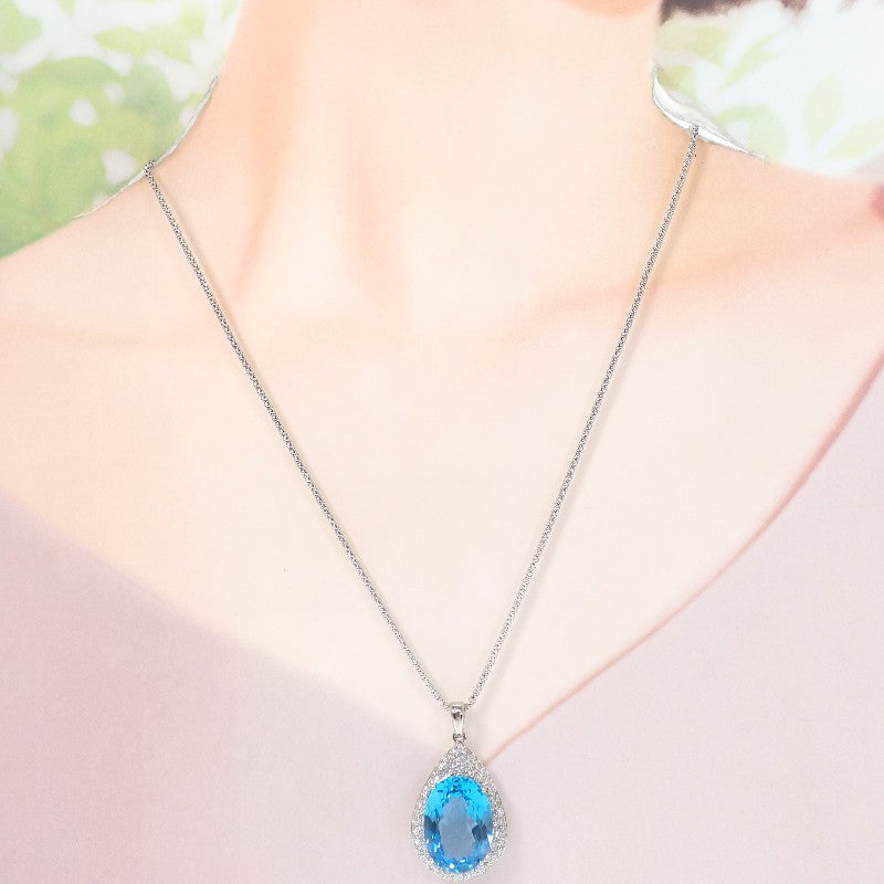 デザインジュエリー ネックレス K18ホワイトゴールド ダイヤモンド ブルートパーズ レディース【中古】【Aランク】