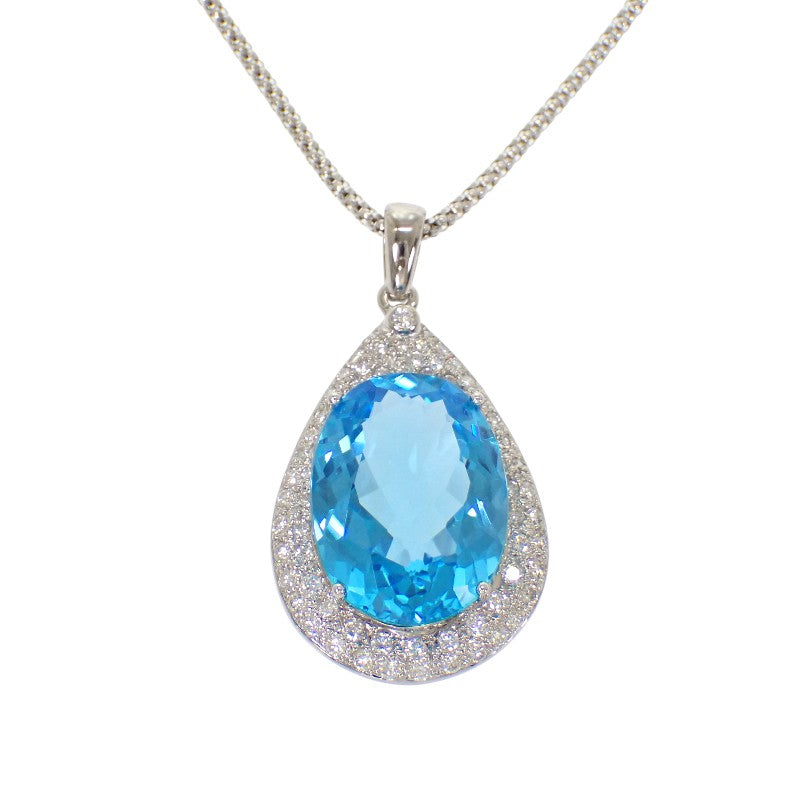 デザインジュエリー ネックレス K18ホワイトゴールド ダイヤモンド ブルートパーズ レディース【中古】【Aランク】