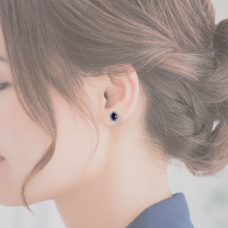 デザインジュエリー オーバル ピアス Pt900プラチナ サファイア ダイヤモンド レディース【中古】【Aランク】