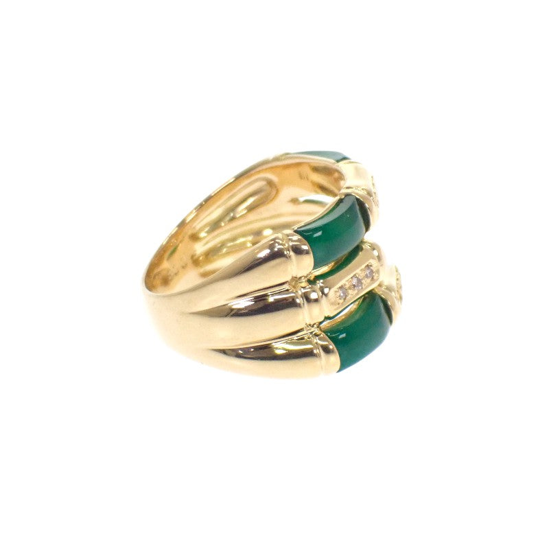 デザインジュエリー 14号 リング K18イエローゴールド ダイヤモンド メノウ シェル レディース【中古】【Aランク】