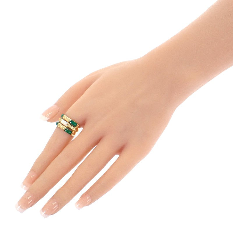 デザインジュエリー 14号 リング K18イエローゴールド ダイヤモンド メノウ シェル レディース【中古】【Aランク】