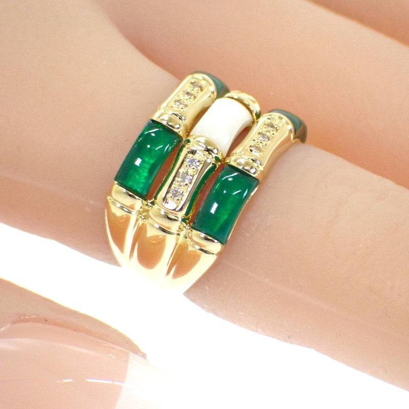 デザインジュエリー 14号 リング K18イエローゴールド ダイヤモンド メノウ シェル レディース【中古】【Aランク】