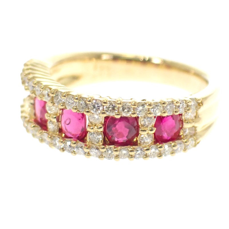 デザインジュエリー 11号 リング K18イエローゴールド ルビー ダイヤモンド レディース【中古】【Aランク】