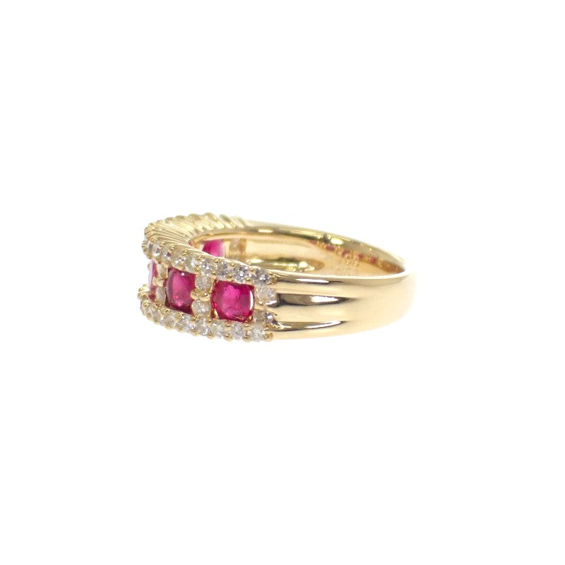 Designer Jewelry Ring Size 11 K18 Yellow Gold Ruby Diamond Ladies