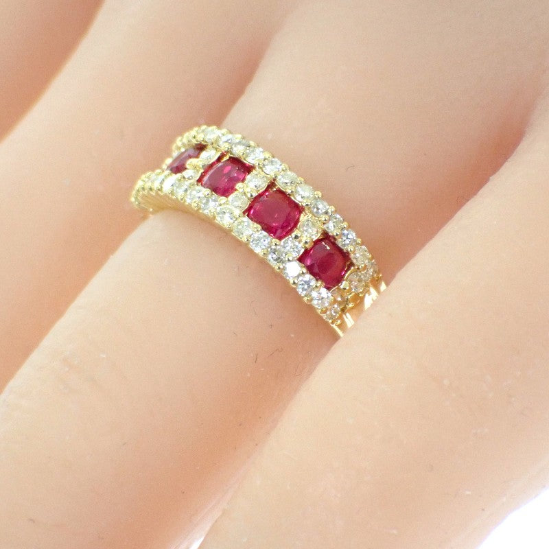 デザインジュエリー 11号 リング K18イエローゴールド ルビー ダイヤモンド レディース【中古】【Aランク】