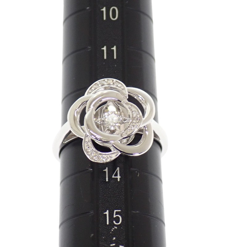 K18 跳舞石 花朵 13號 戒指 K18白金 鑽石 女用【中古】【A級】