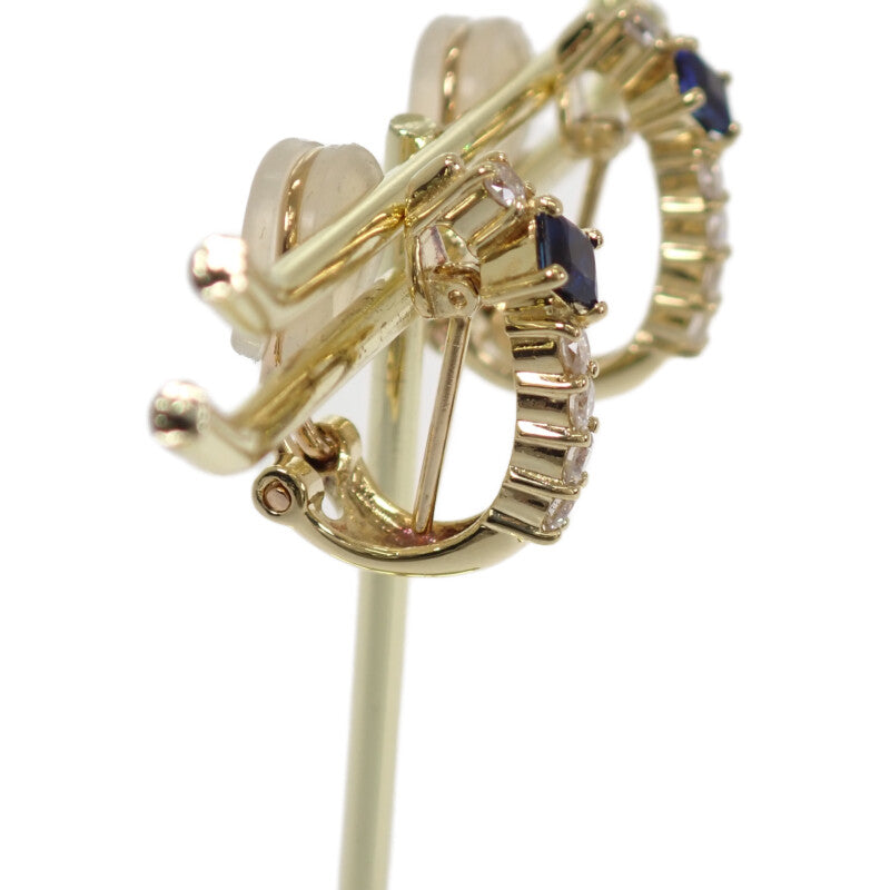 デザインジュエリー 2WAY イヤリング ノンホール ピアス K18イエローゴールド サファイア ダイヤモンド レディース【中古】【Aランク】