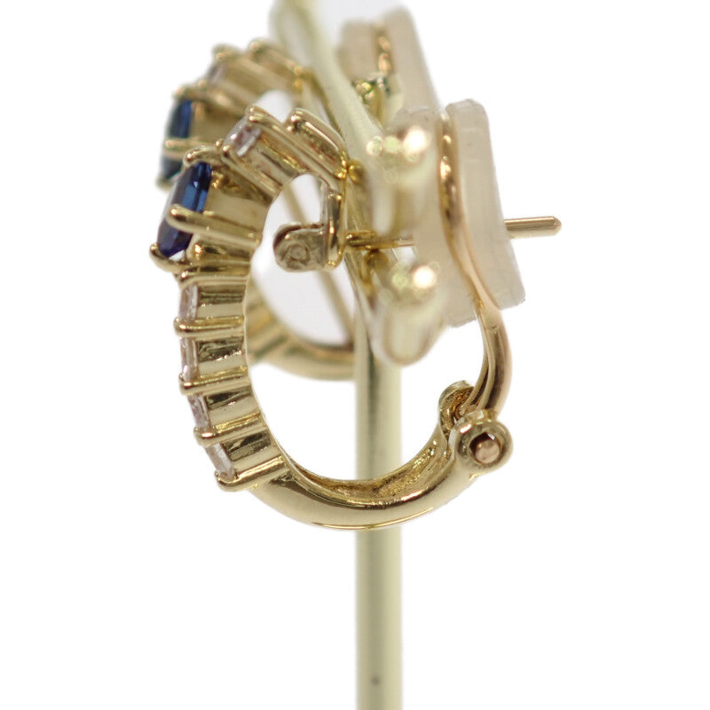 デザインジュエリー 2WAY イヤリング ノンホール ピアス K18イエローゴールド サファイア ダイヤモンド レディース【中古】【Aランク】