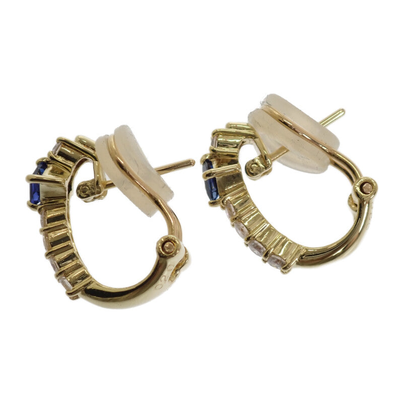デザインジュエリー 2WAY イヤリング ノンホール ピアス K18イエローゴールド サファイア ダイヤモンド レディース【中古】【Aランク】