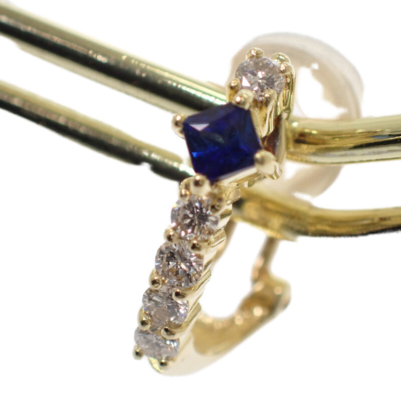 デザインジュエリー 2WAY イヤリング ノンホール ピアス K18イエローゴールド サファイア ダイヤモンド レディース【中古】【Aランク】