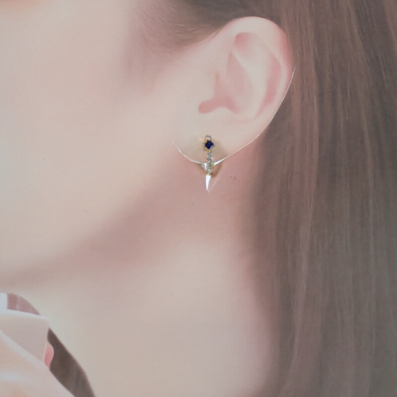 デザインジュエリー 2WAY イヤリング ノンホール ピアス K18イエローゴールド サファイア ダイヤモンド レディース【中古】【Aランク】