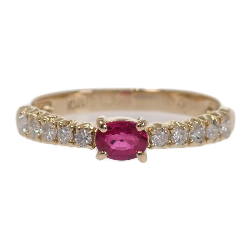 デザインジュエリー オーバルカット 11号 リング K18イエローゴールド ルビー ダイヤモンド レディース【中古】【Aランク】