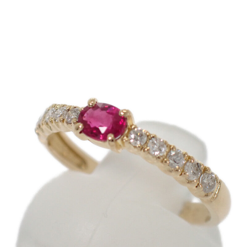 デザインジュエリー オーバルカット 11号 リング K18イエローゴールド ルビー ダイヤモンド レディース【中古】【Aランク】