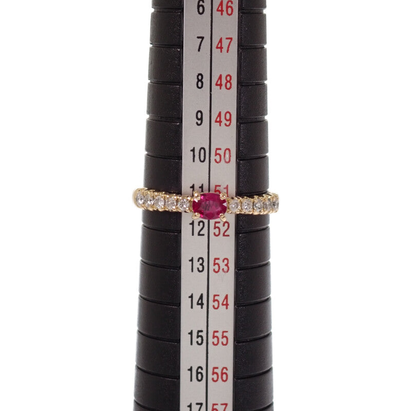 デザインジュエリー オーバルカット 11号 リング K18イエローゴールド ルビー ダイヤモンド レディース【中古】【Aランク】