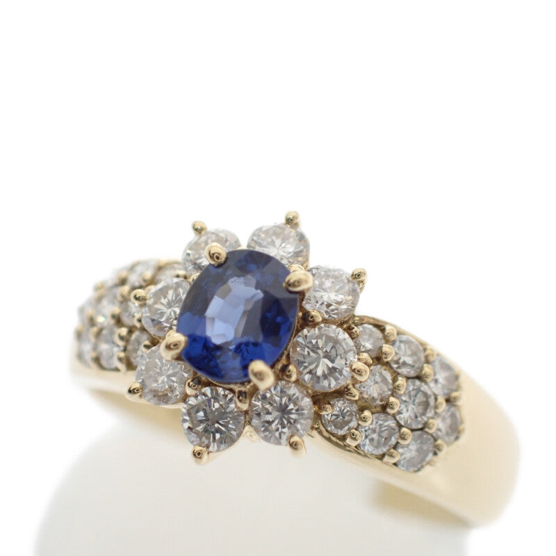 デザインジュエリー サファイア 11.5号 リング K18イエローゴールド ブルー ゴールド サファイア ダイヤモンド レディース【中古】【Aランク】