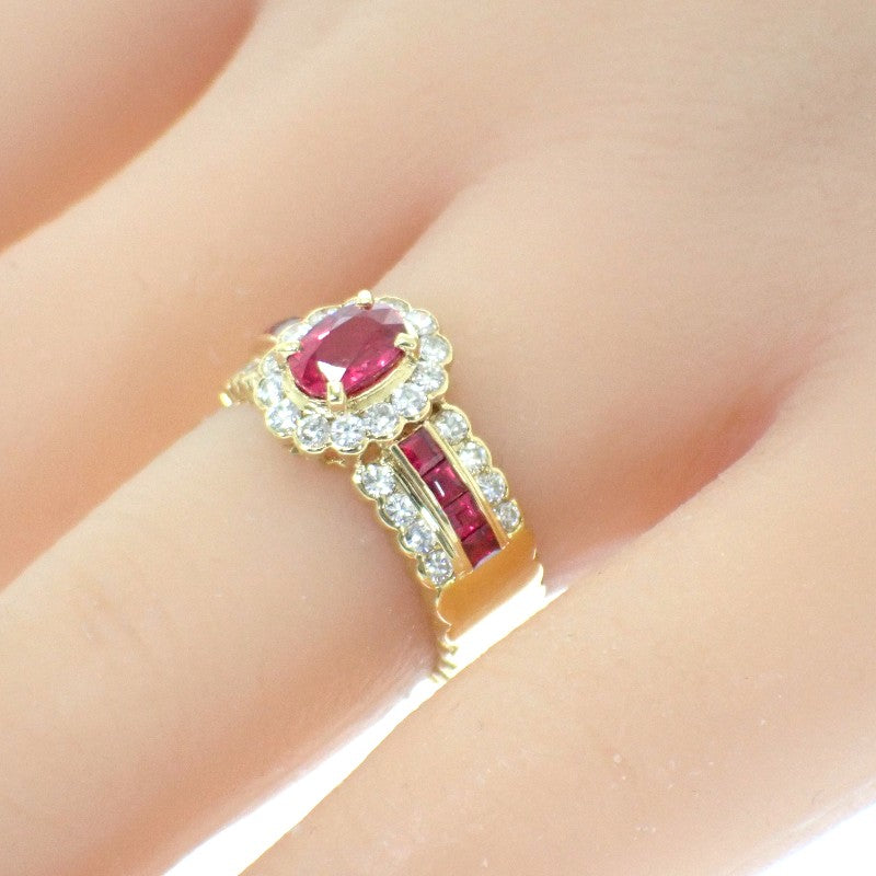 デザインジュエリー 12.5号 リング K18イエローゴールド ルビー ルビー ダイヤモンド レディース【中古】【Aランク】