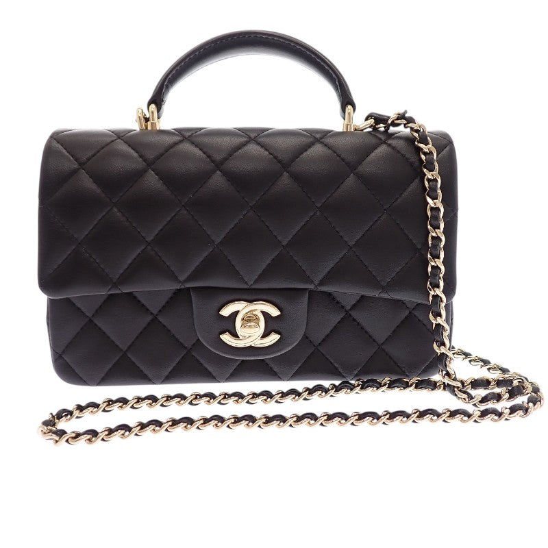 シャネル CHANEL トップハンドル ミニフラップ AS2431_B06660_94305 ショルダーバッグ ラムスキン ブラック ゴールド金具 レディース【中古】【ABランク】