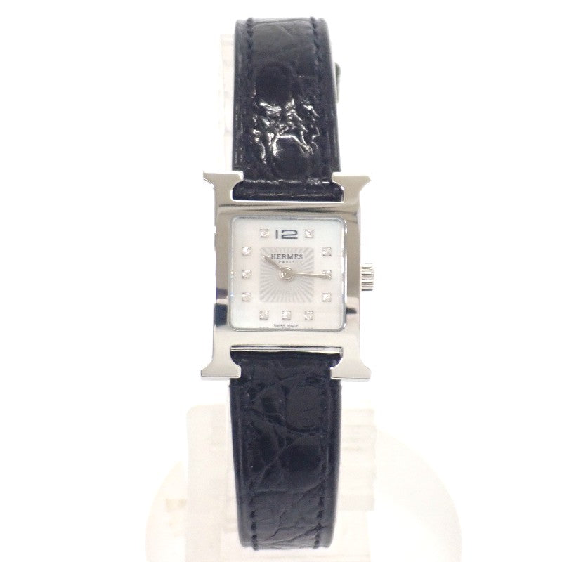 エルメス HERMES Hウォッチ ミニ HH1.110.290 腕時計 ステンレススチール アリゲーター クオーツ ホワイトシェル文字盤 レディース【中古】【ABランク】
