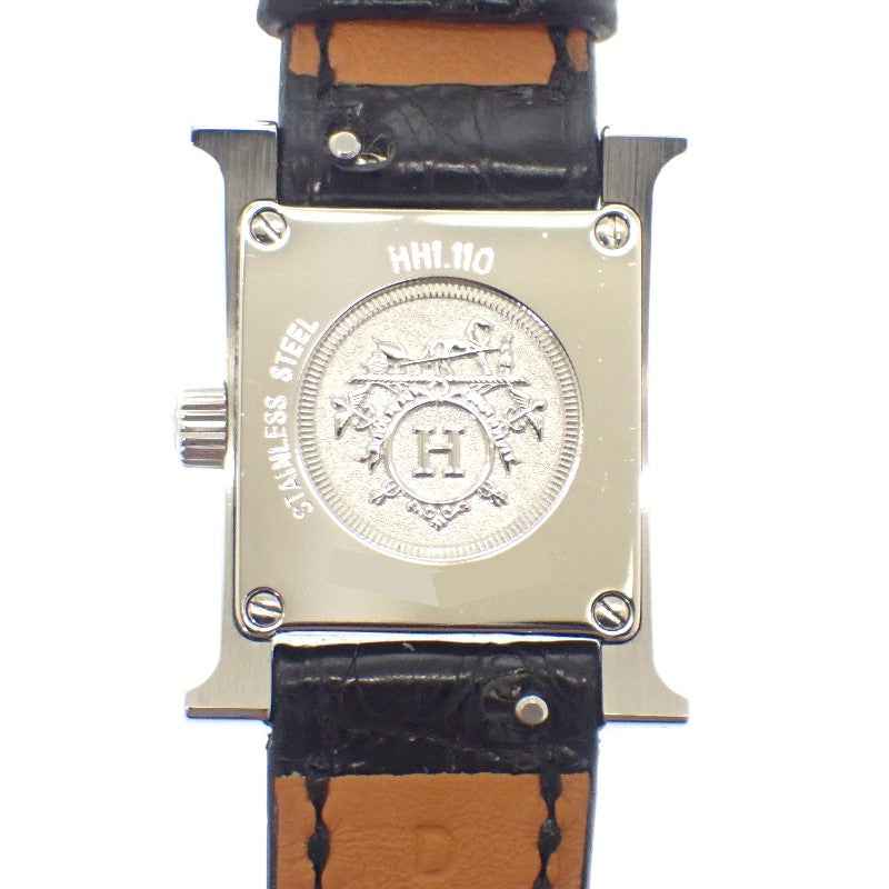 エルメス HERMES Hウォッチ ミニ HH1.110.290 腕時計 ステンレススチール アリゲーター ブラック クオーツ ホワイトシェル文字盤 レディース【中古】【ABランク】