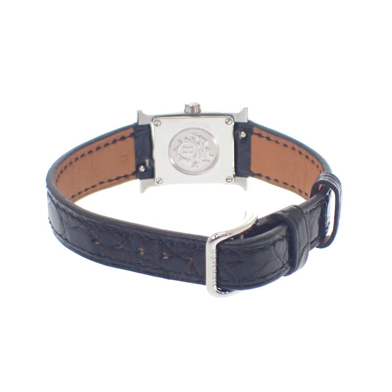 愛馬仕 HERMES H Watch Mini HH1.110.290 腕錶 不鏽鋼 鱷魚皮 黑色 石英 白色貝殼面盤 女士【中古】【AB級】