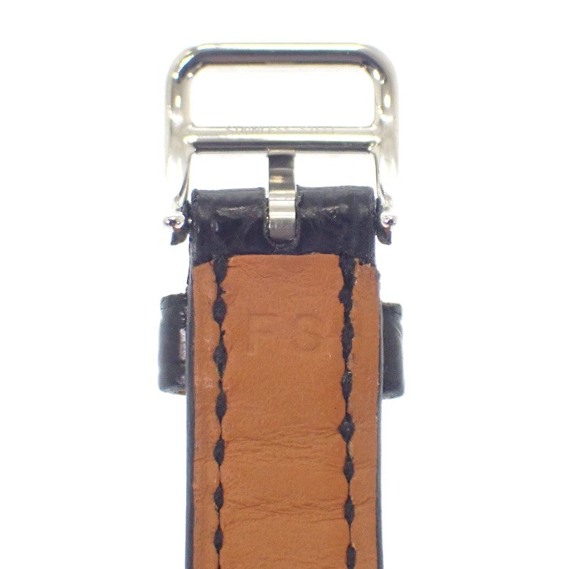 愛馬仕 HERMES H Watch Mini HH1.110.290 腕錶 不鏽鋼 鱷魚皮 黑色 石英 白色貝殼面盤 女士【中古】【AB級】