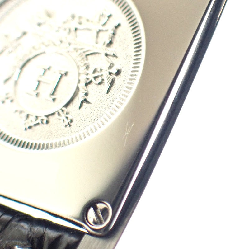 愛馬仕 HERMES H Watch Mini HH1.110.290 腕錶 不鏽鋼 鱷魚皮 黑色 石英 白色貝殼面盤 女士【中古】【AB級】