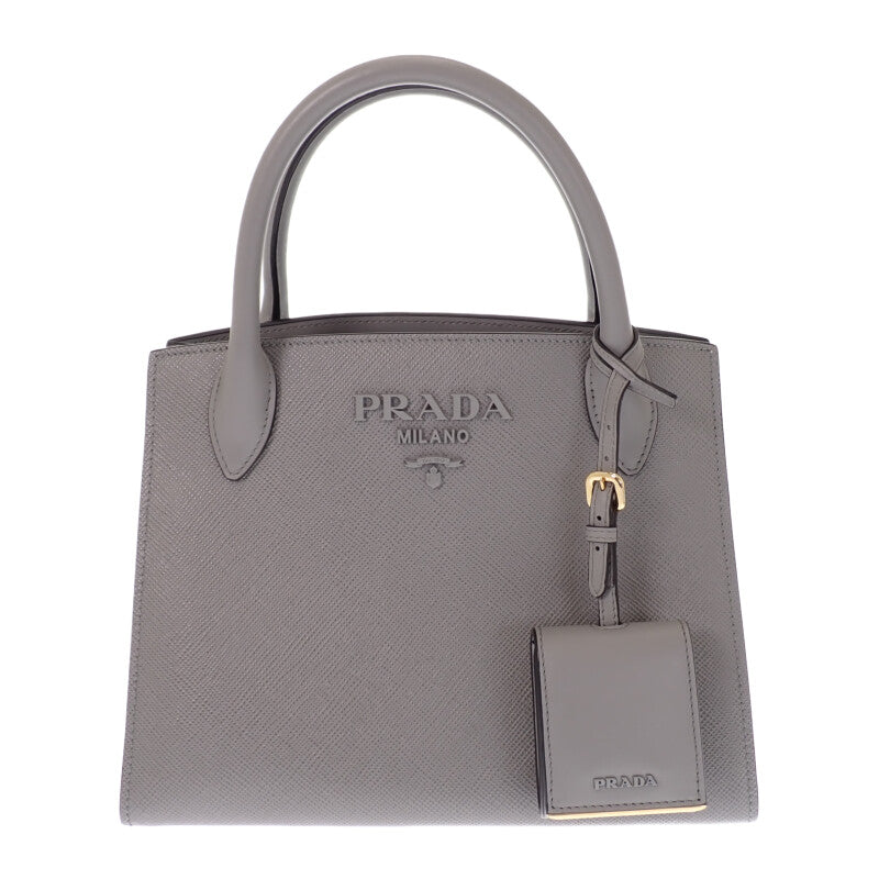 プラダ PRADA モノクローム 1BA156 ハンドバッグ サフィアーノ グレー ゴールド金具 レディース【中古】【Aランク】