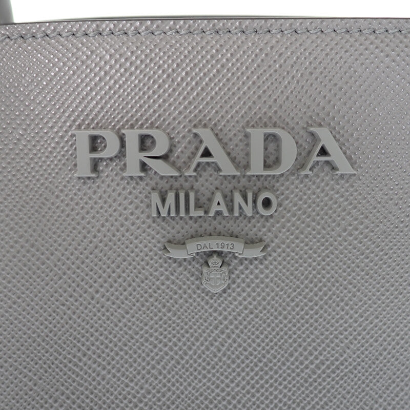 プラダ PRADA モノクローム 1BA156 ハンドバッグ サフィアーノ グレー ゴールド金具 レディース【中古】【Aランク】
