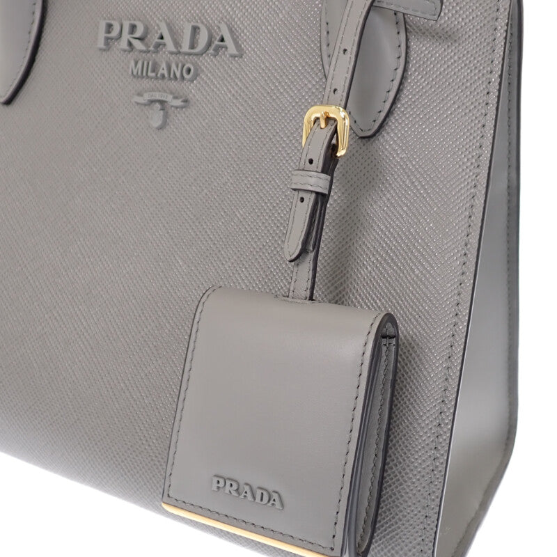 プラダ PRADA モノクローム 1BA156 ハンドバッグ サフィアーノ グレー ゴールド金具 レディース【中古】【Aランク】