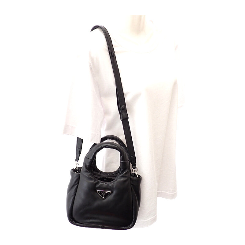 PRADA Padded Mini 1BA359 Handbag Leather Black Silver Hardware Women's