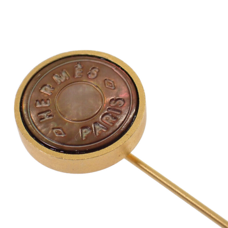 エルメス HERMES セリエ シェル ピン ブローチ メタル シェル ゴールド ブラウン メンズ レディース【中古】【ABランク】