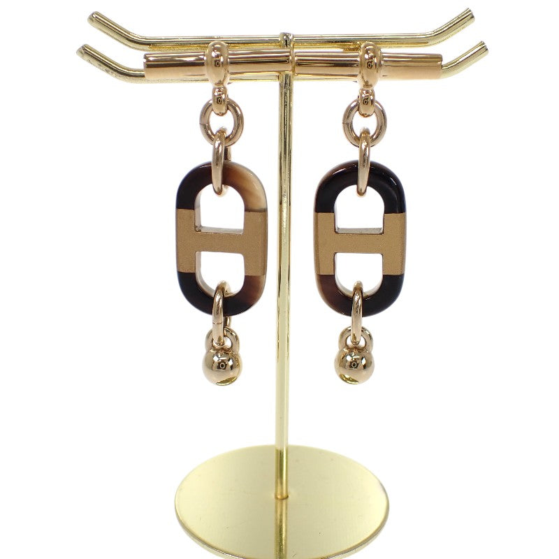 エルメス HERMES シュル メール PM H100000FD00 ピアス メタル バッファローホーン ブラウン ゴールド レディース【中古】【Aランク】