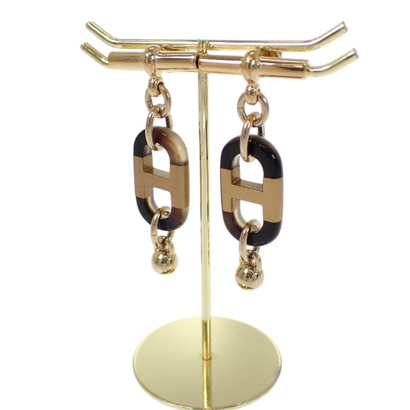 エルメス HERMES シュル メール PM H100000FD00 ピアス メタル バッファローホーン ブラウン ゴールド レディース【中古】【Aランク】