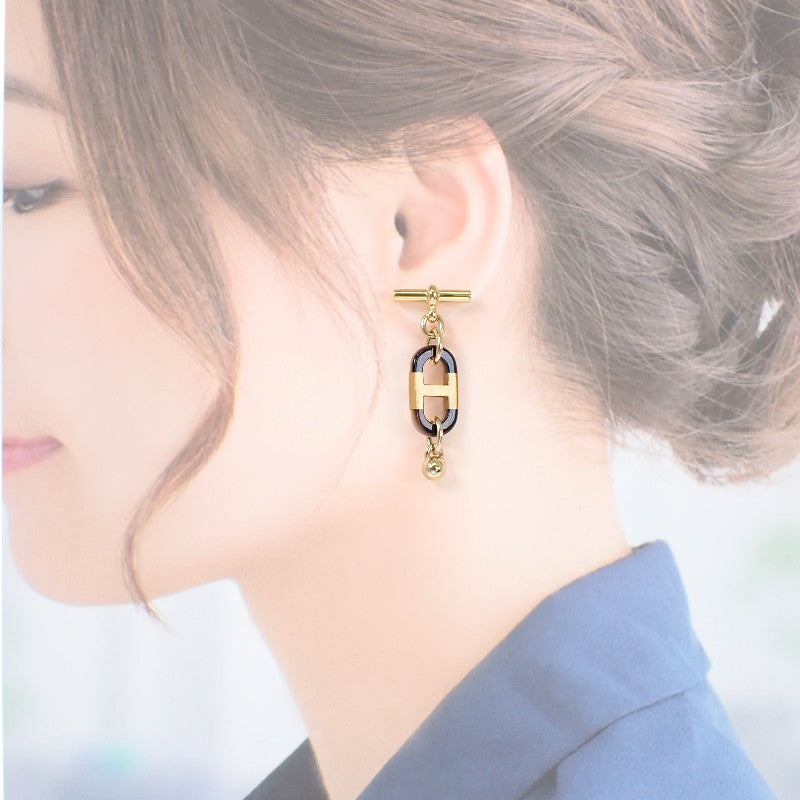 エルメス HERMES シュル メール PM H100000FD00 ピアス メタル バッファローホーン ブラウン ゴールド レディース【中古】【Aランク】