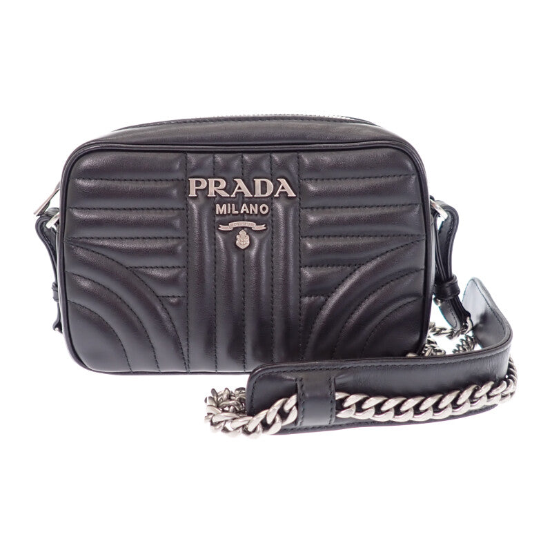 プラダ PRADA ダイアグラム ショルダー 1BH084_2D91_V_COI ショルダーバッグ カーフスキン ブラック シルバー金具 レディース【中古】【Aランク】