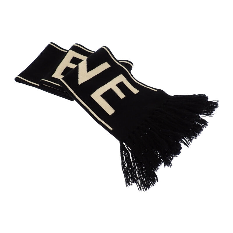 セリーヌ CELINE ロゴ フリンジ 2A95Q227O.38OW マフラー ウール カシミヤ ブラック レディース メンズ【中古】【ABランク】