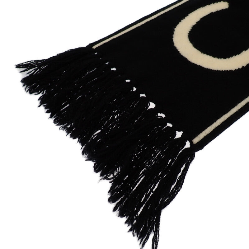 セリーヌ CELINE ロゴ フリンジ 2A95Q227O.38OW マフラー ウール カシミヤ ブラック レディース メンズ【中古】【ABランク】
