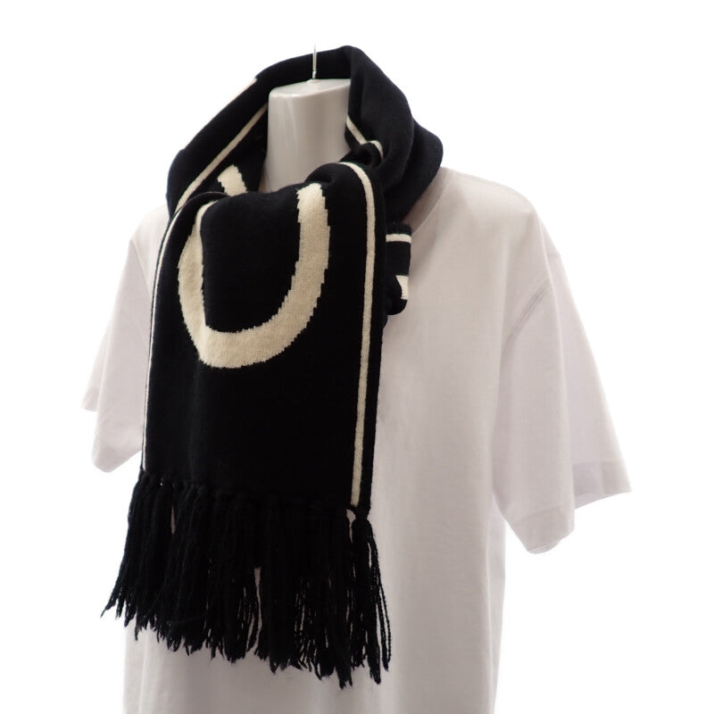 セリーヌ CELINE ロゴ フリンジ 2A95Q227O.38OW マフラー ウール カシミヤ ブラック レディース メンズ【中古】【ABランク】