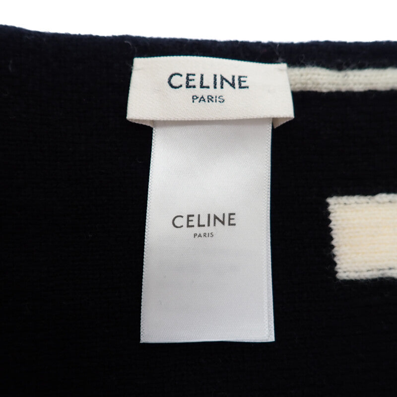 セリーヌ CELINE ロゴ フリンジ 2A95Q227O.38OW マフラー ウール カシミヤ ブラック レディース メンズ【中古】【ABランク】