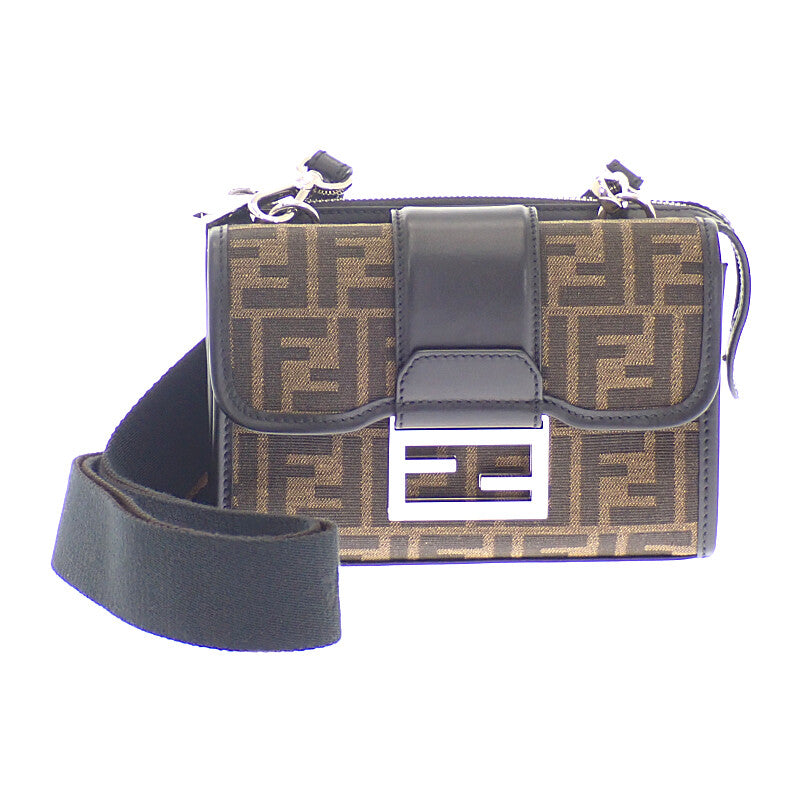 フェンディ FENDI バゲット ダブル 7VA649ALWKF0L3T ショルダーバッグ レザー FFジャガード ブラウン ブラック シルバー金具 レディース【中古】【Aランク】