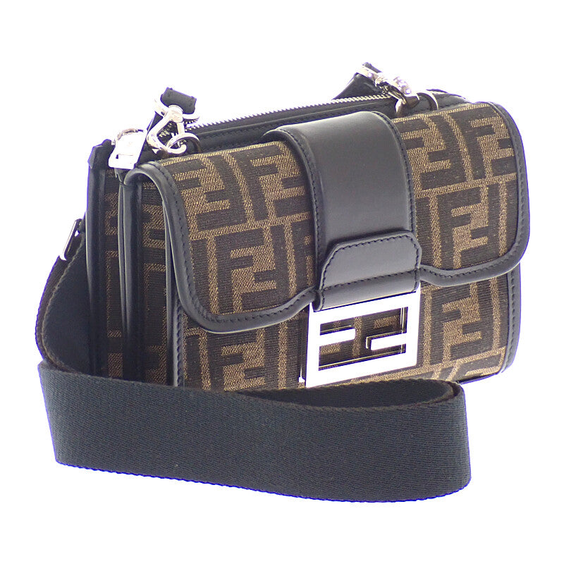 フェンディ FENDI バゲット ダブル 7VA649ALWKF0L3T ショルダーバッグ レザー FFジャガード ブラウン ブラック シルバー金具 レディース【中古】【Aランク】