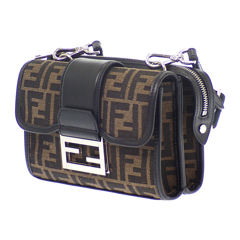 FENDI 芬迪 Baguette Double 7VA649ALWKF0L3T 單肩包 皮革 FF緹花 棕色 黑色 銀色五金 女士【中古】【A級品】