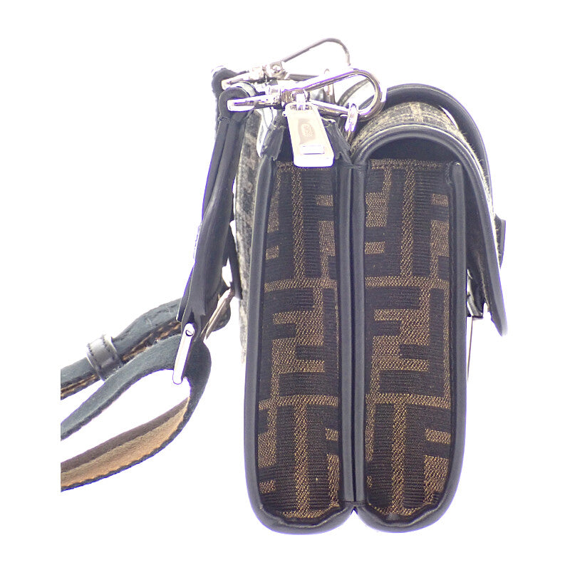 FENDI 芬迪 Baguette Double 7VA649ALWKF0L3T 單肩包 皮革 FF緹花 棕色 黑色 銀色五金 女士【中古】【A級品】