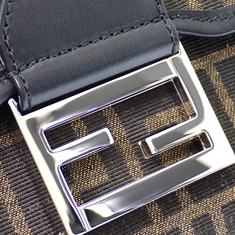 FENDI 芬迪 Baguette Double 7VA649ALWKF0L3T 單肩包 皮革 FF緹花 棕色 黑色 銀色五金 女士【中古】【A級品】