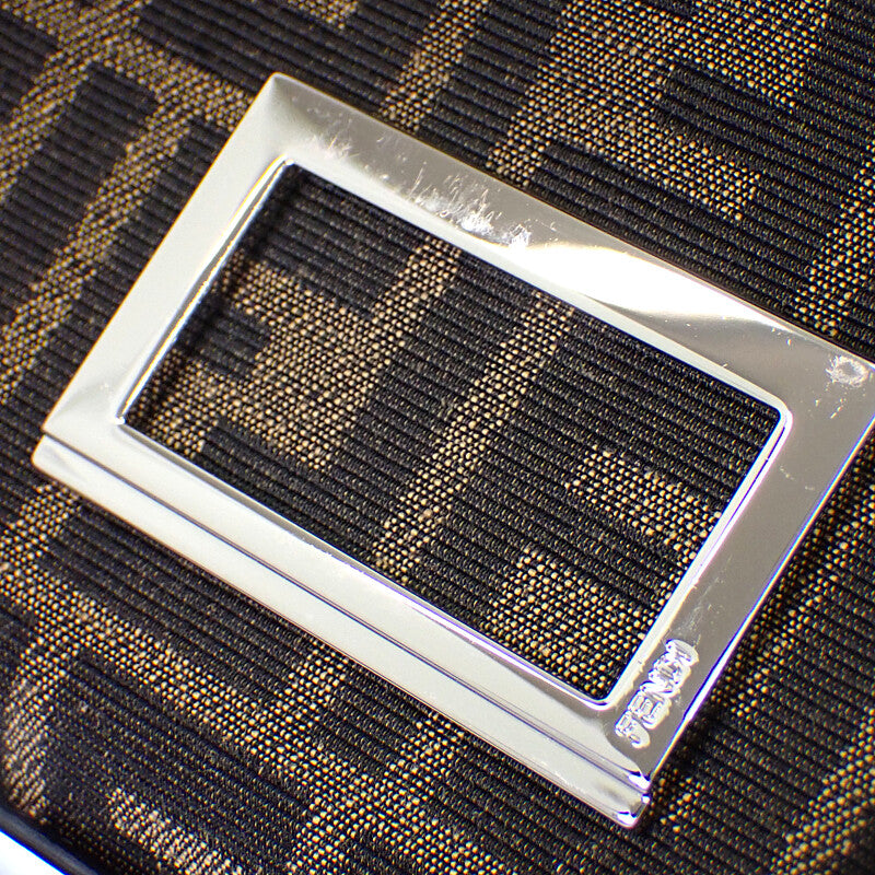 FENDI 芬迪 Baguette Double 7VA649ALWKF0L3T 單肩包 皮革 FF緹花 棕色 黑色 銀色五金 女士【中古】【A級品】