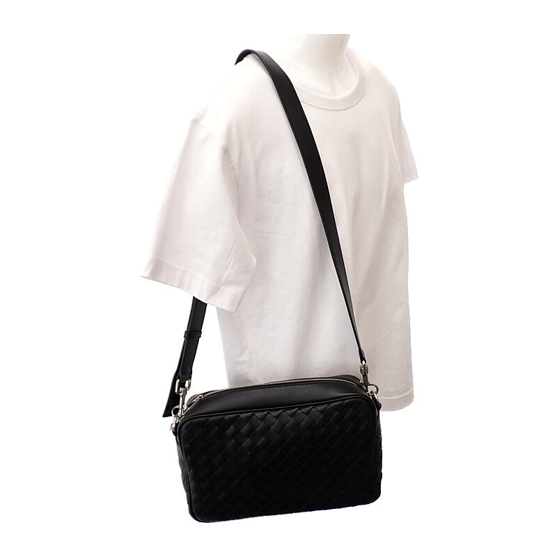 Bottega Veneta 葆蝶家 編織相機包 755925V2HL18803 單肩包 小牛皮 黑色 銀色五金 男士女士【二手】【A級】