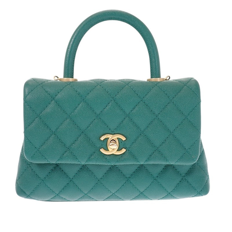 シャネル CHANEL ココハンドルXS トップハンドル A92990 2WAYバッグ キャビアスキン グリーン ゴールド金具 レディース【中古】【ABランク】