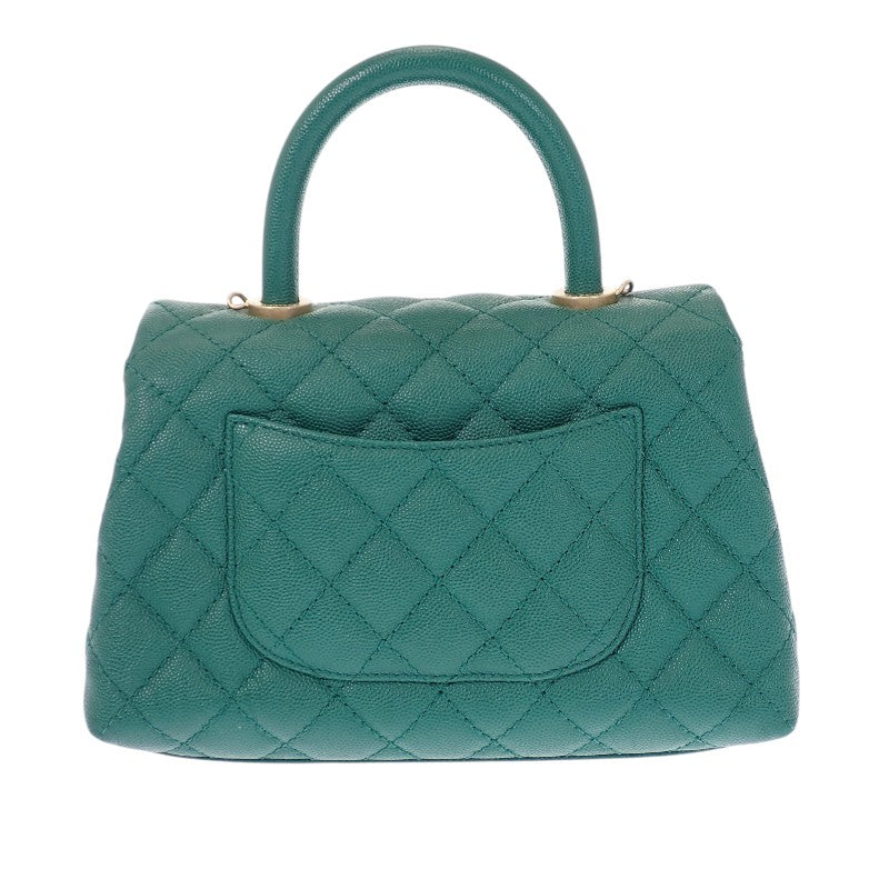 香奈兒 CHANEL Coco Handle XS 頂部提把 A92990 兩用包 魚子醬皮革 綠色 金色五金 女士【中古】【AB級】